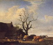 VELDE, Adriaen van de A Farm with a Dead Tree oil painting on canvas